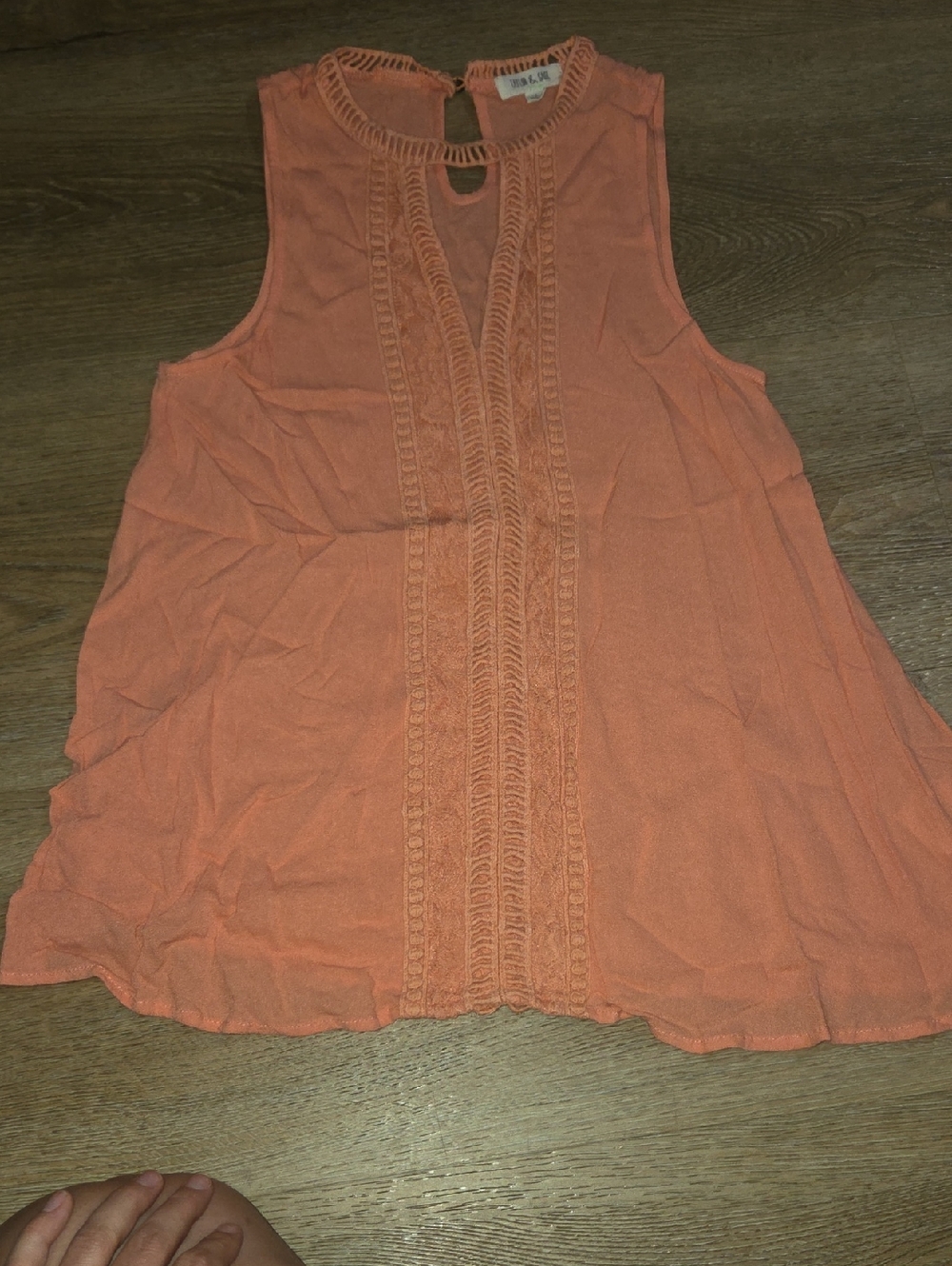 Taylor & Sage Coral Crochet-Trim Sleeveless Tank